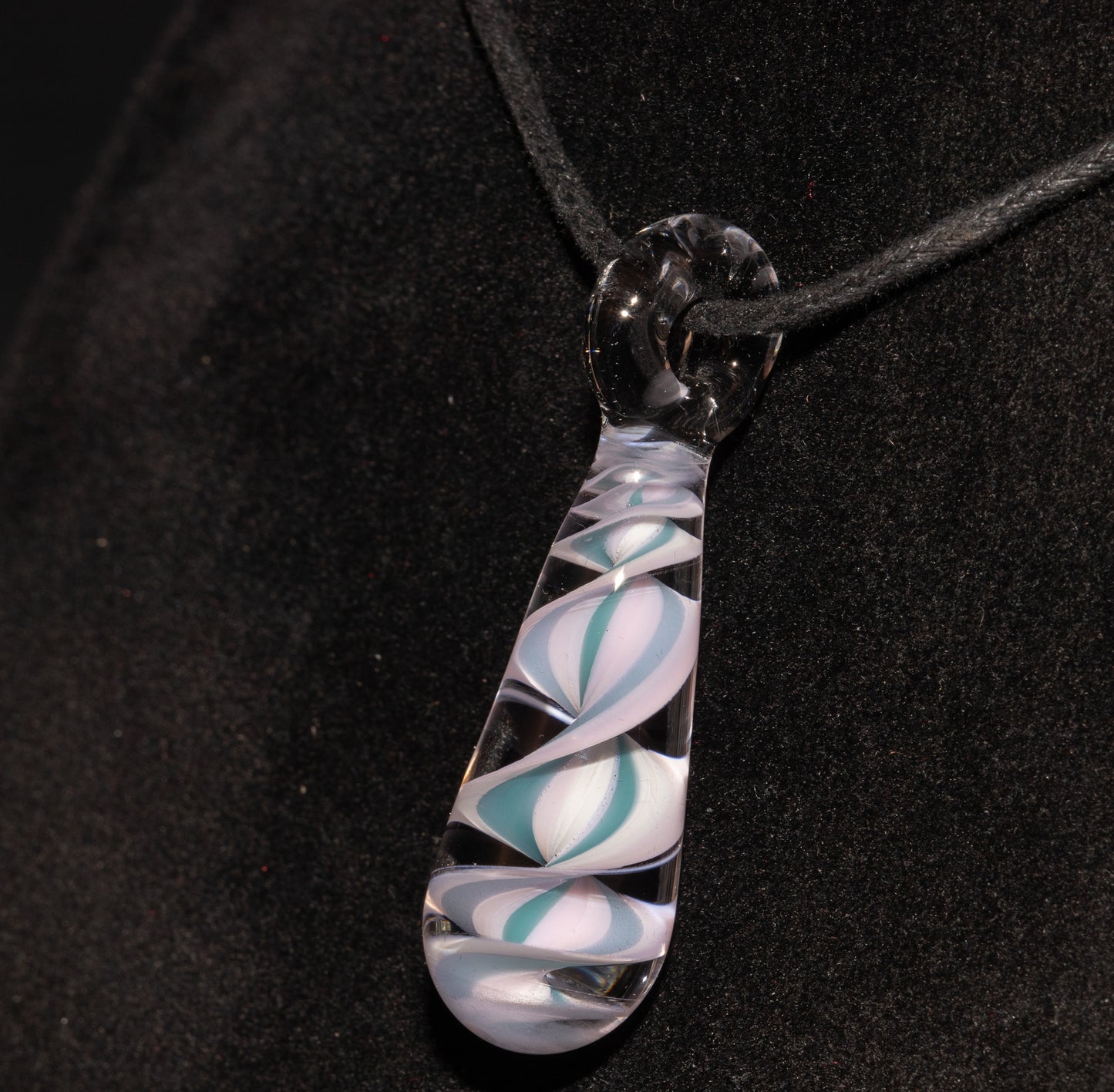 Pink Blue Candy Stripe Single Glass Pendant (1) | Twisted Spiral Glass Necklace | Artisan Lampwork Pendant