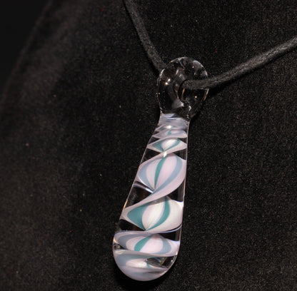 Pink Blue Candy Stripe Single Glass Pendant (1) | Twisted Spiral Glass Necklace | Artisan Lampwork Pendant