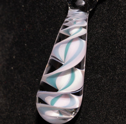Pink Blue Candy Stripe Single Glass Pendant (1) | Twisted Spiral Glass Necklace | Artisan Lampwork Pendant