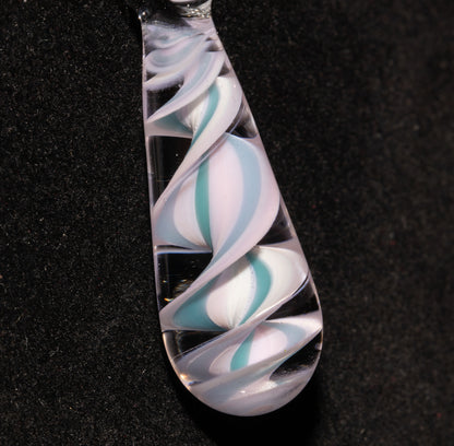 Pink Blue Candy Stripe Single Glass Pendant (1) | Twisted Spiral Glass Necklace | Artisan Lampwork Pendant