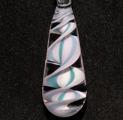 Pink Blue Candy Stripe Single Glass Pendant (1) | Twisted Spiral Glass Necklace | Artisan Lampwork Pendant