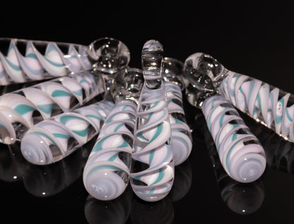Pink Blue Candy Stripe Single Glass Pendant (1) | Twisted Spiral Glass Necklace | Artisan Lampwork Pendant