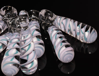 Pink Blue Candy Stripe Single Glass Pendant (1) | Twisted Spiral Glass Necklace | Artisan Lampwork Pendant
