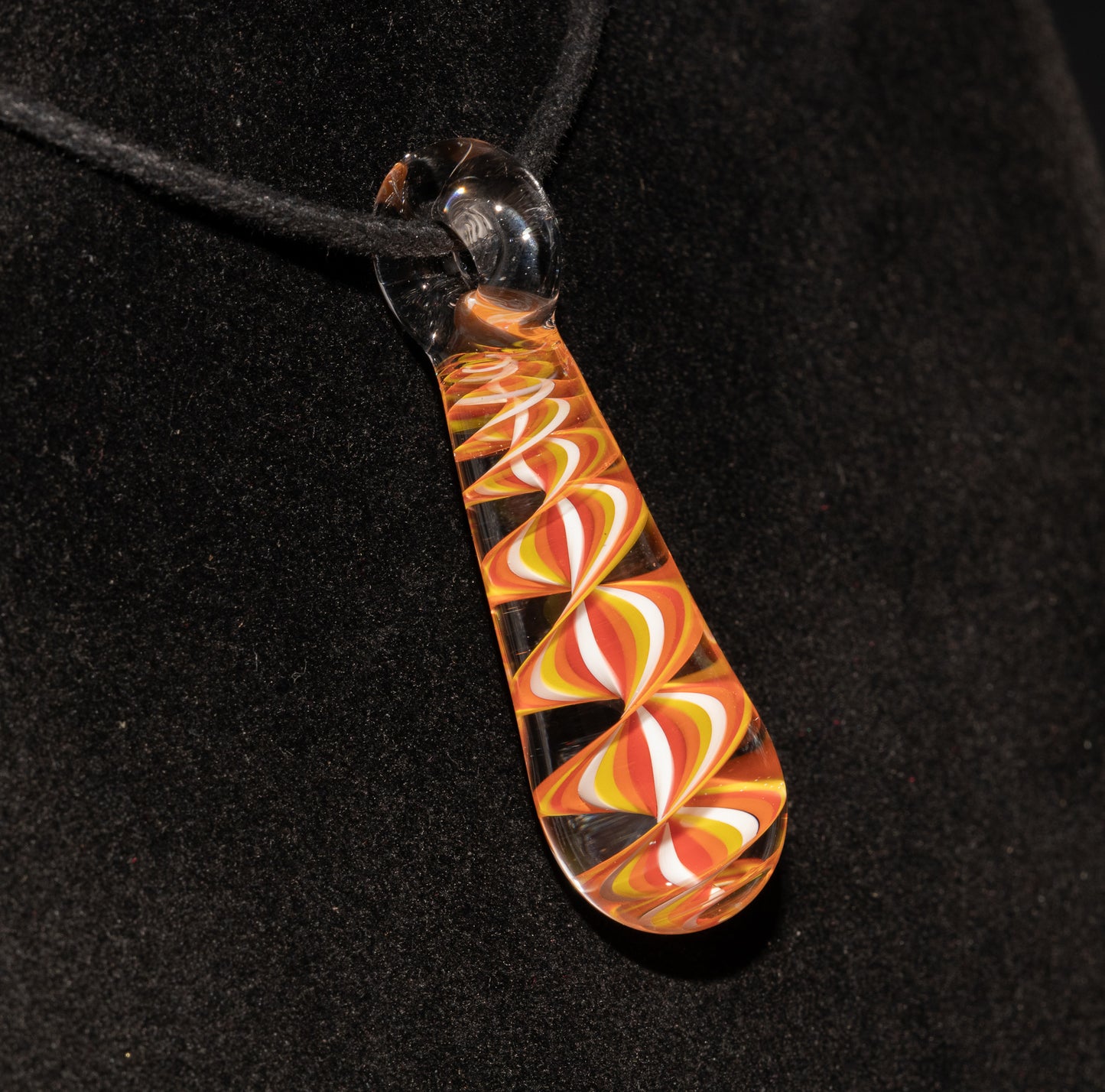 Fire Candy Stripe Single Glass Pendant (1) | Twisted Spiral Glass Necklace | Artisan Lampwork Pendant