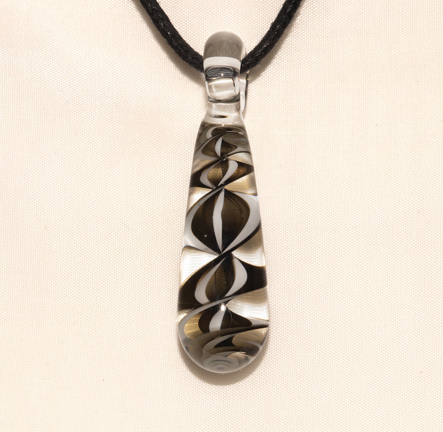 Monochrome Candy Stripe Single Glass Pendant (1) | Black and White  Twisted Spiral Glass Necklace | Artisan Lampwork Pendant