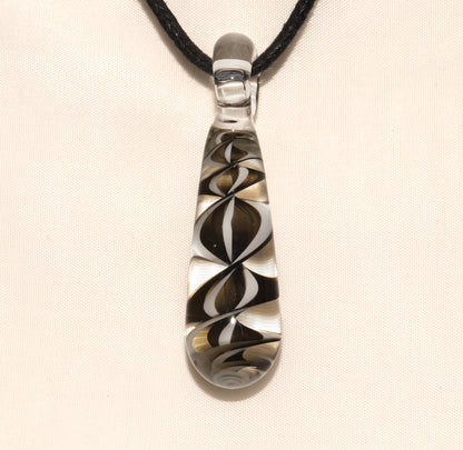 Monochrome Candy Stripe Single Glass Pendant (1) | Black and White Spiral Borosilicate Necklace | Handmade Lampwork Jewelry