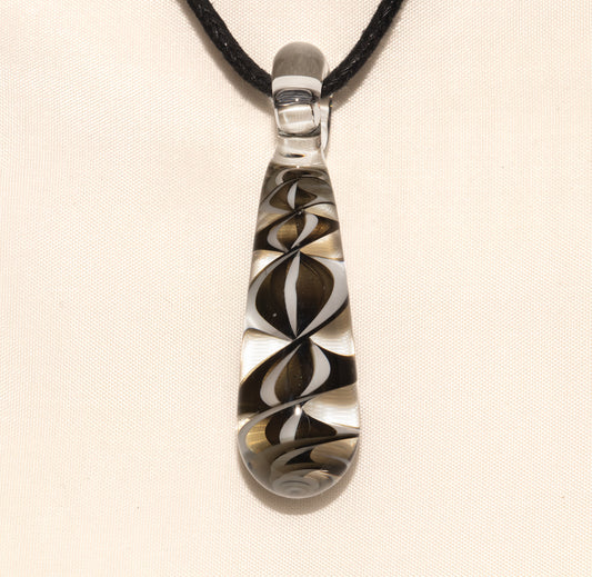 Monochrome Candy Stripe Single Glass Pendant (1) | Black and White Spiral Borosilicate Necklace | Handmade Lampwork Jewelry