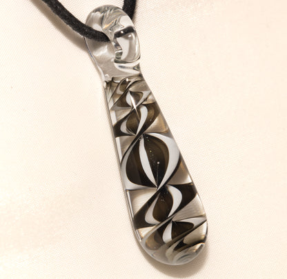 Monochrome Candy Stripe Single Glass Pendant (1) | Black and White  Twisted Spiral Glass Necklace | Artisan Lampwork Pendant