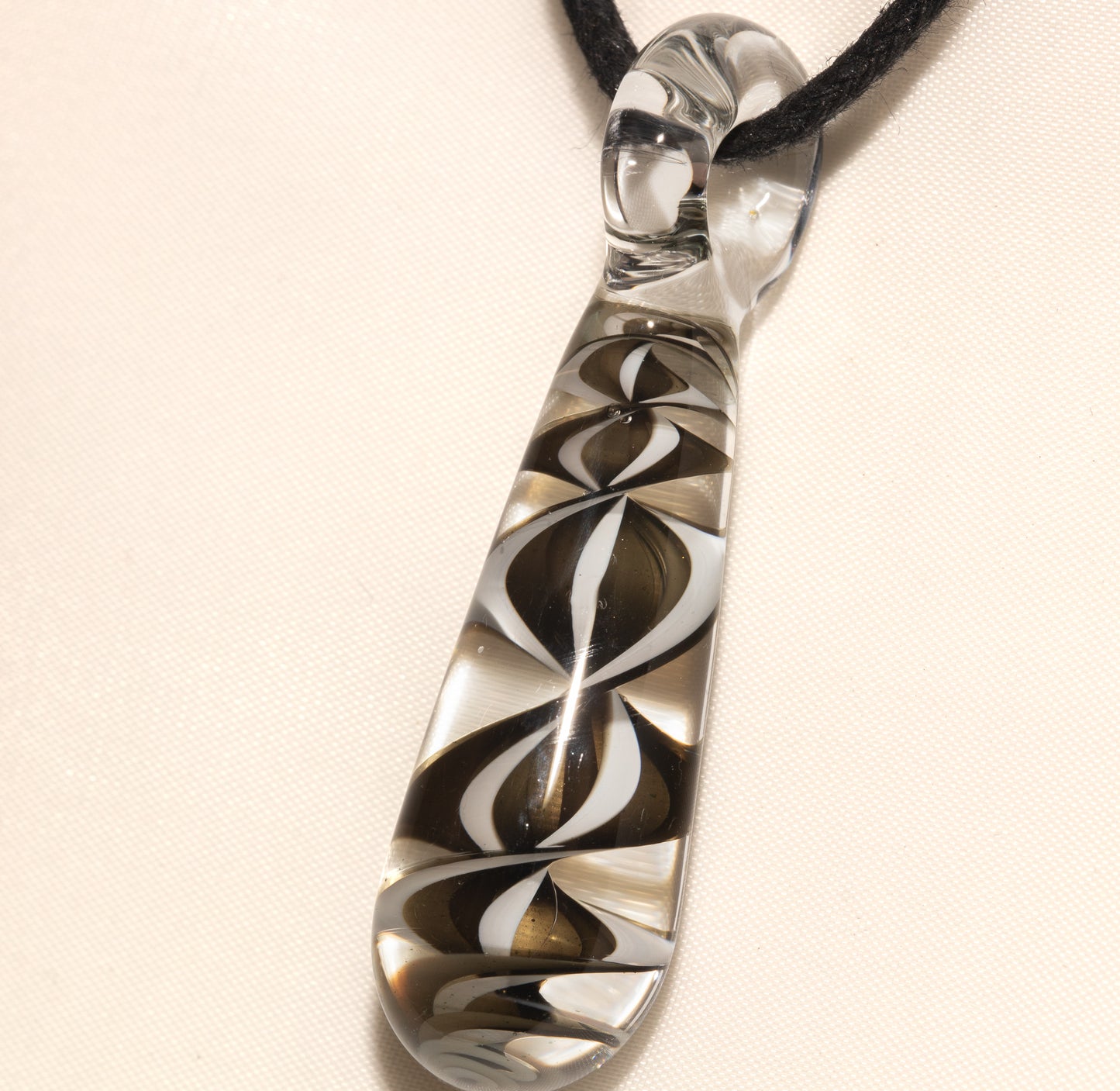 Monochrome Candy Stripe Single Glass Pendant (1) | Black and White  Twisted Spiral Glass Necklace | Artisan Lampwork Pendant
