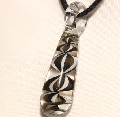 Monochrome Candy Stripe Single Glass Pendant (1) | Black and White  Twisted Spiral Glass Necklace | Artisan Lampwork Pendant