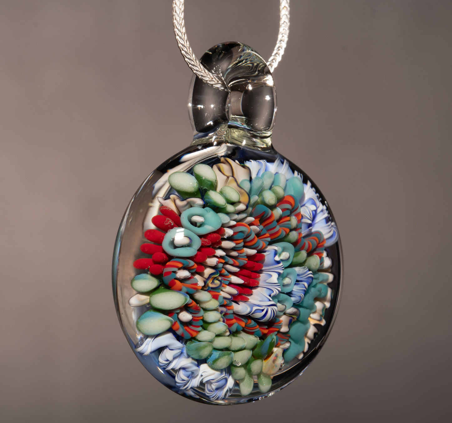 Vibrant Coral Reef Glass Pendant | Ocean Jewelry Necklace | Sea Creature Inspired