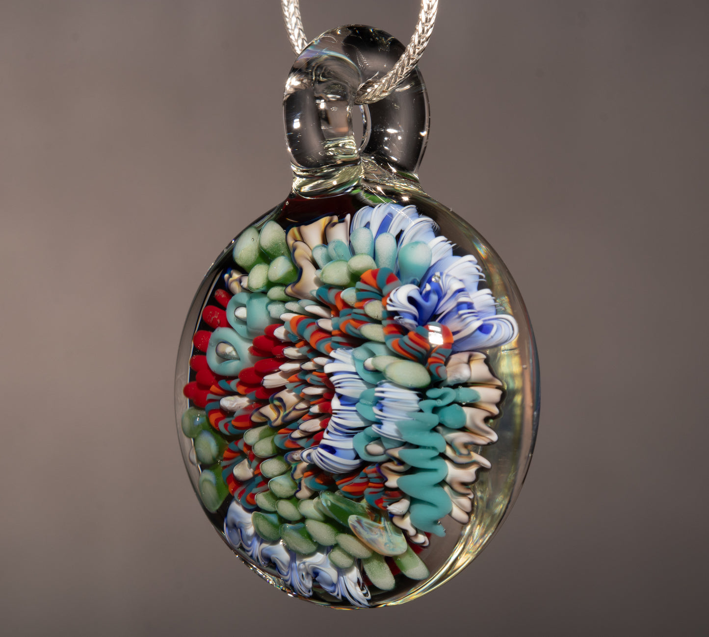 Vibrant Coral Reef Glass Pendant | Ocean Jewelry Necklace | Sea Creature Inspired