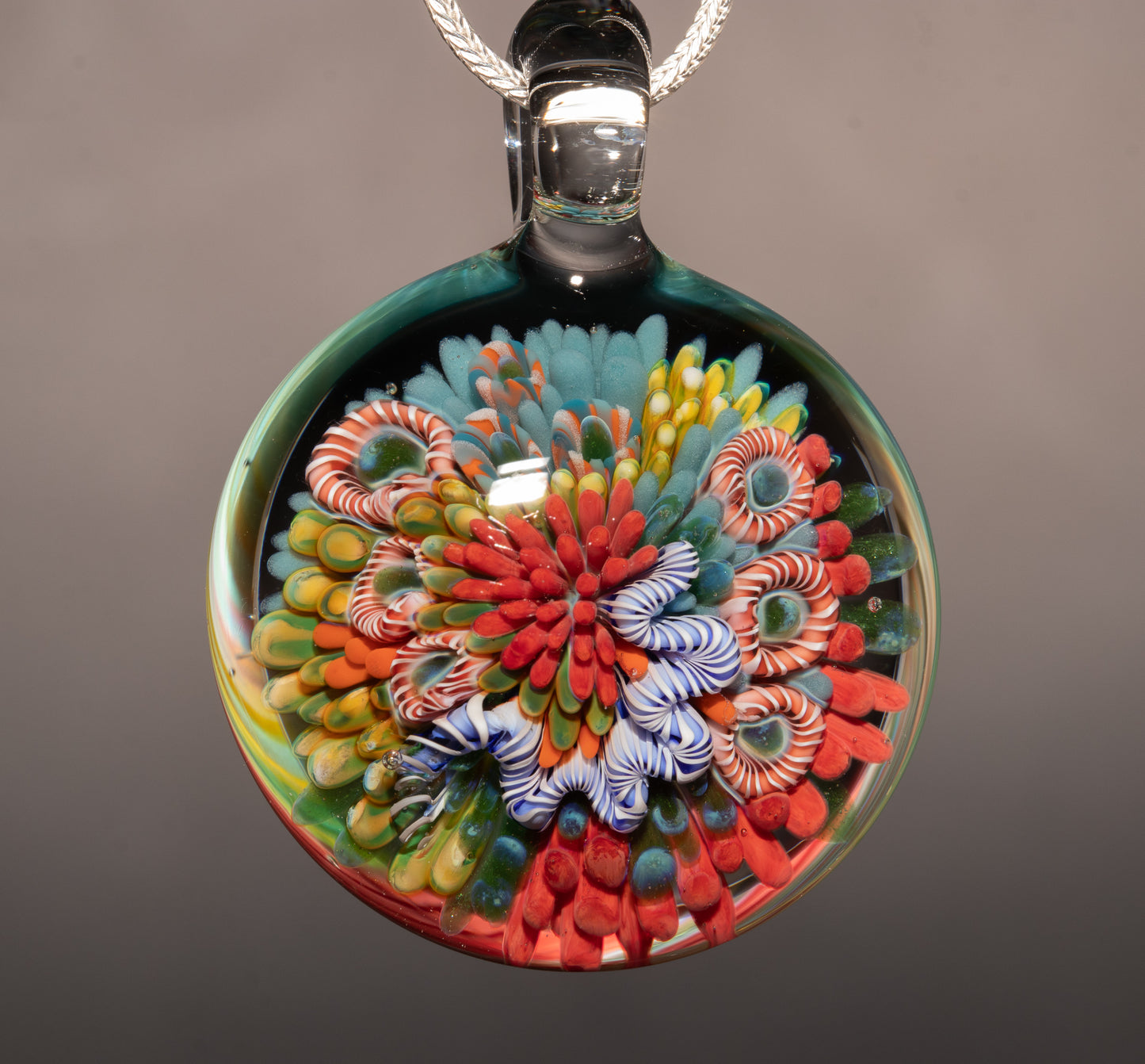 High End Coral Reef Glass Pendant | Ocean Art Necklace | Handmade Glass Jewelry