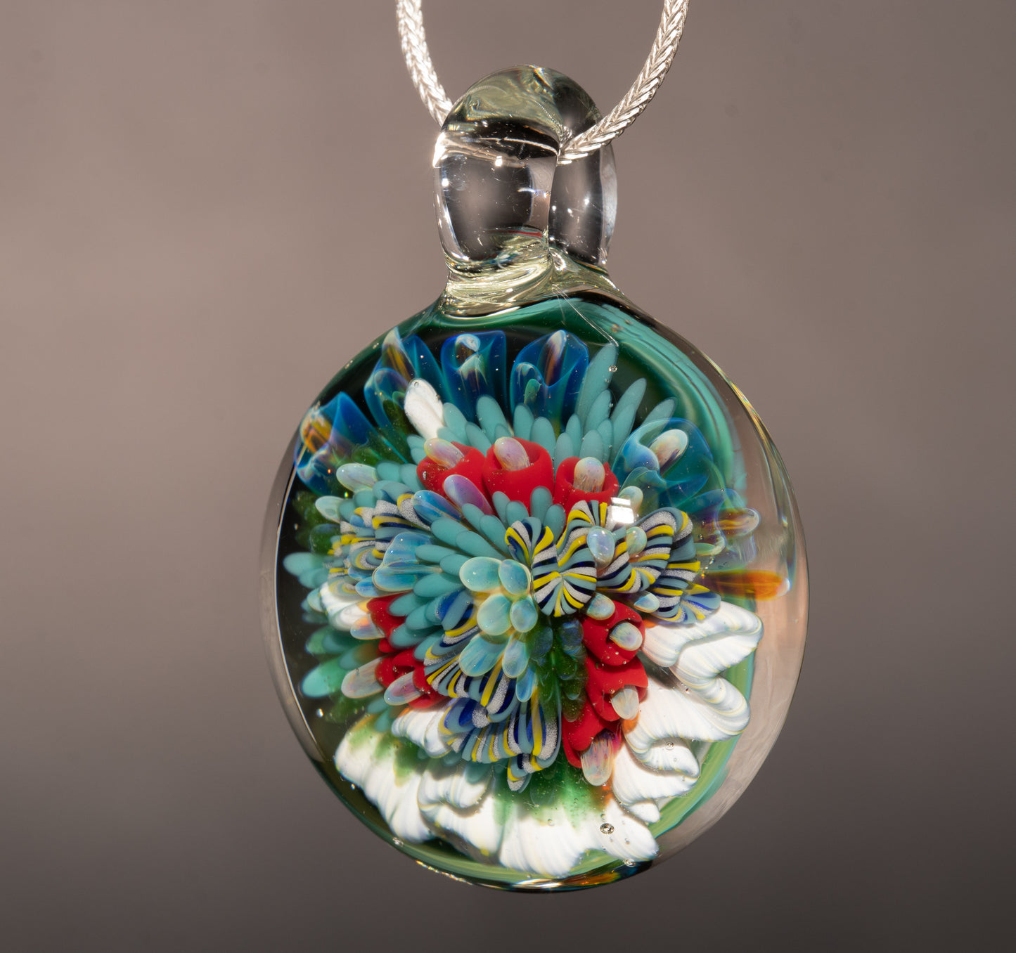 Handblown Coral Reef Glass Art Pendant | Ocean Jewelry Necklace | One of a Kind Piece