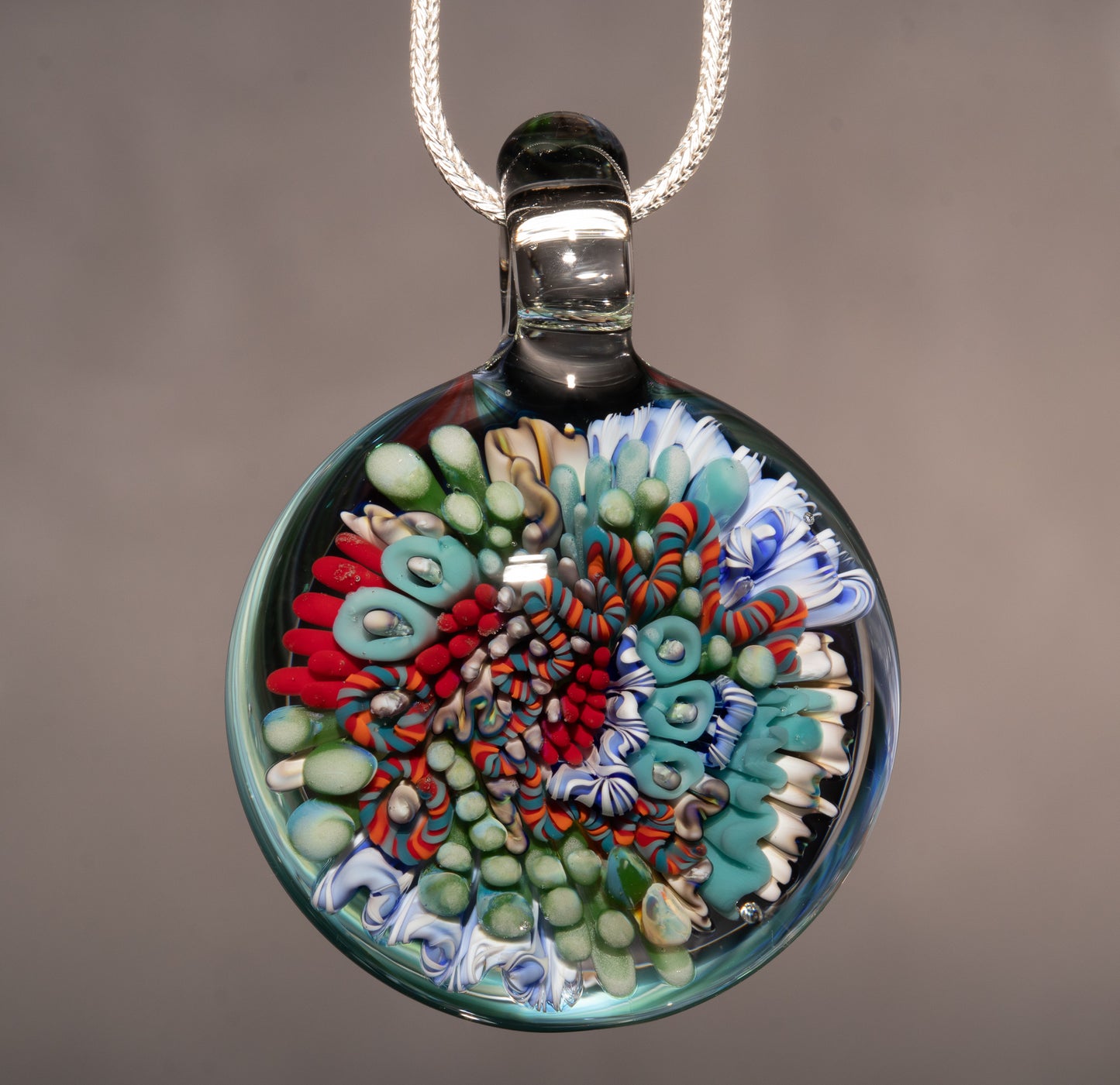 Vibrant Coral Reef Glass Pendant | Ocean Jewelry Necklace | Sea Creature Inspired