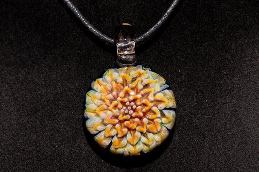 Dahlia Flower Glass Pendant Handmade Necklace Artisan Jewelry Collector Art Gift