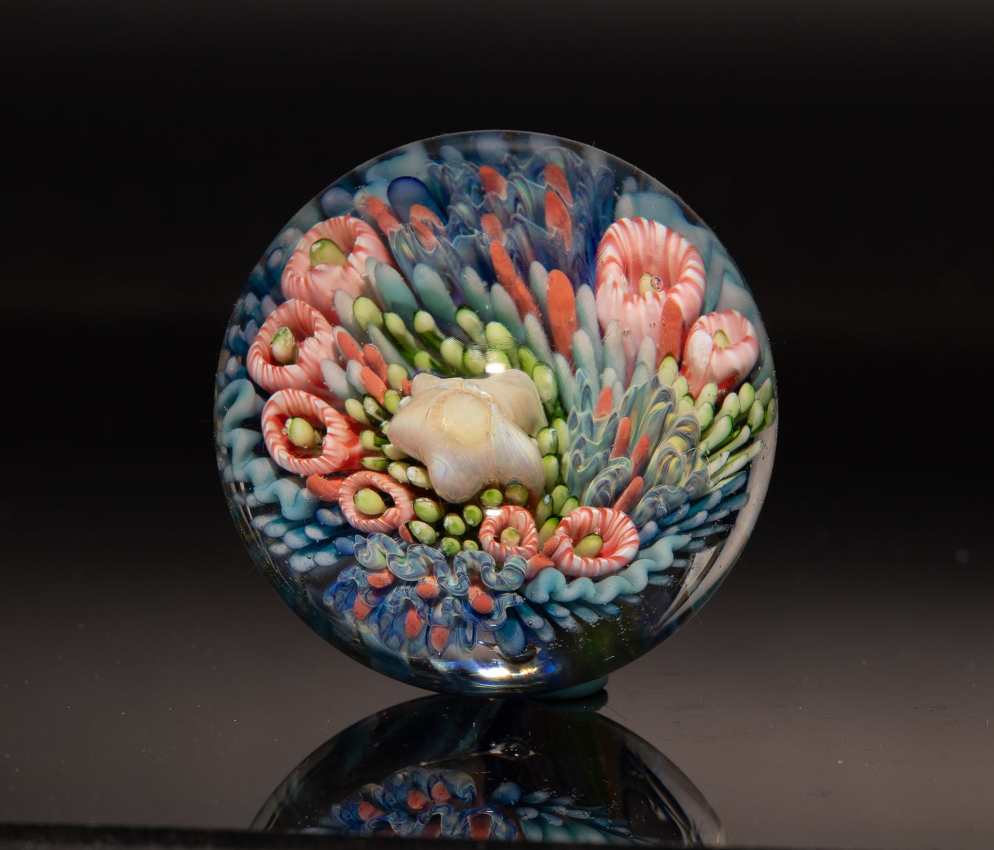 Handmade Coral Reef Glass Marble | Ocean Inspired Collectible Sphere | Beach House Decor | Diver Gift Idea