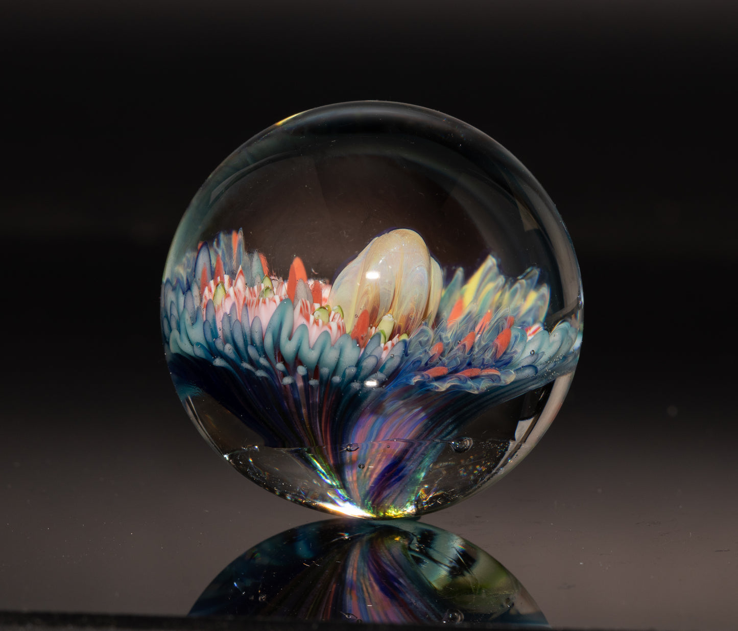 Handmade Coral Reef Glass Marble | Ocean Inspired Collectible Sphere | Beach House Decor | Diver Gift Idea