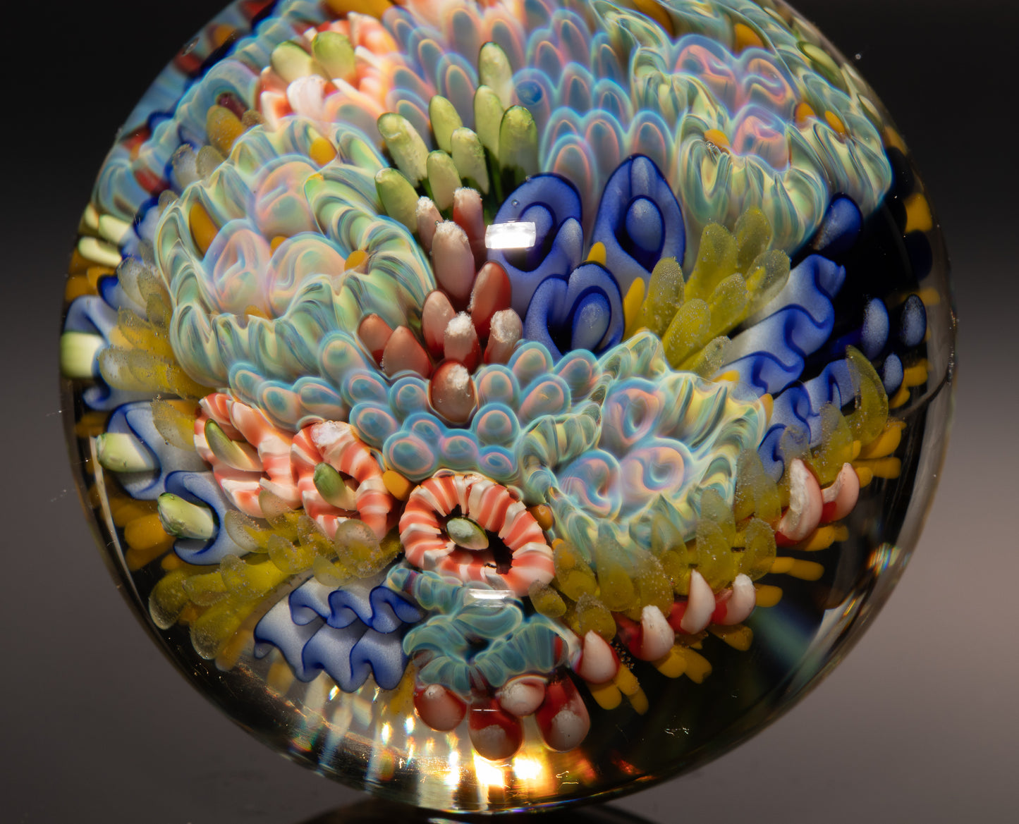 Deep Sea Glass Marble | Coral Reef Implosion Art Sphere | Handmade Borosilicate Collectible | Ocean Lover Gift