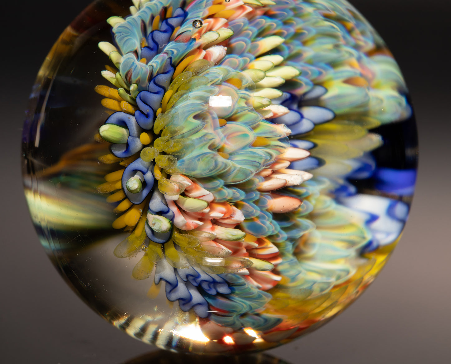 Deep Sea Glass Marble | Coral Reef Implosion Art Sphere | Handmade Borosilicate Collectible | Ocean Lover Gift