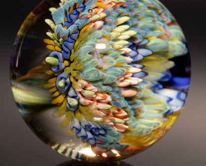 Deep Sea Glass Marble | Coral Reef Implosion Art Sphere | Handmade Borosilicate Collectible | Ocean Lover Gift