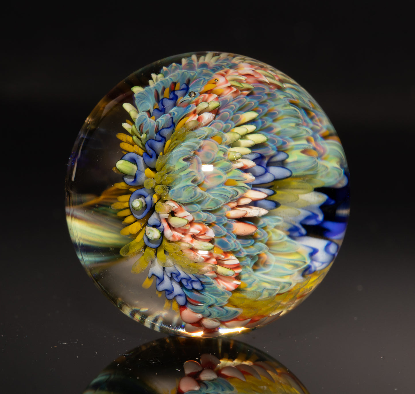 Deep Sea Glass Marble | Coral Reef Implosion Art Sphere | Handmade Borosilicate Collectible | Ocean Lover Gift