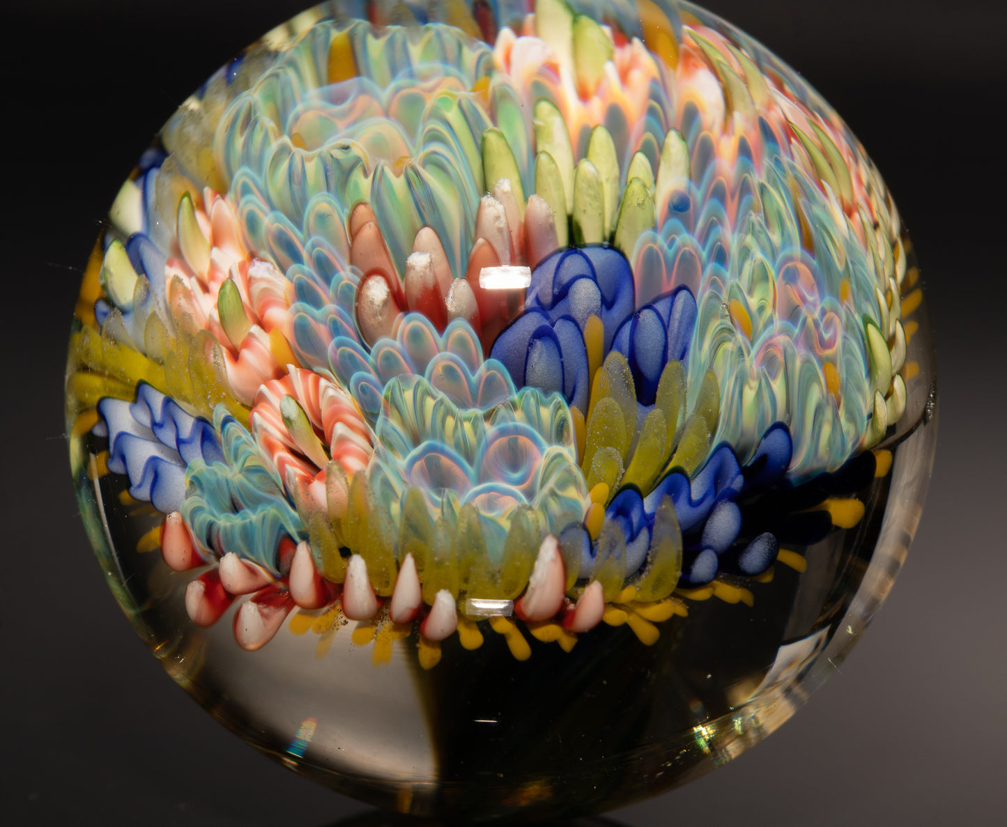 Deep Sea Glass Marble | Coral Reef Implosion Art Sphere | Handmade Borosilicate Collectible | Ocean Lover Gift