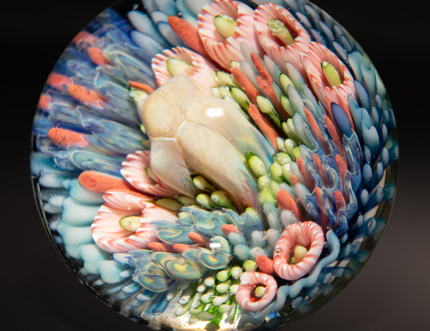 Handmade Coral Reef Glass Marble | Ocean Inspired Collectible Sphere | Beach House Decor | Diver Gift Idea