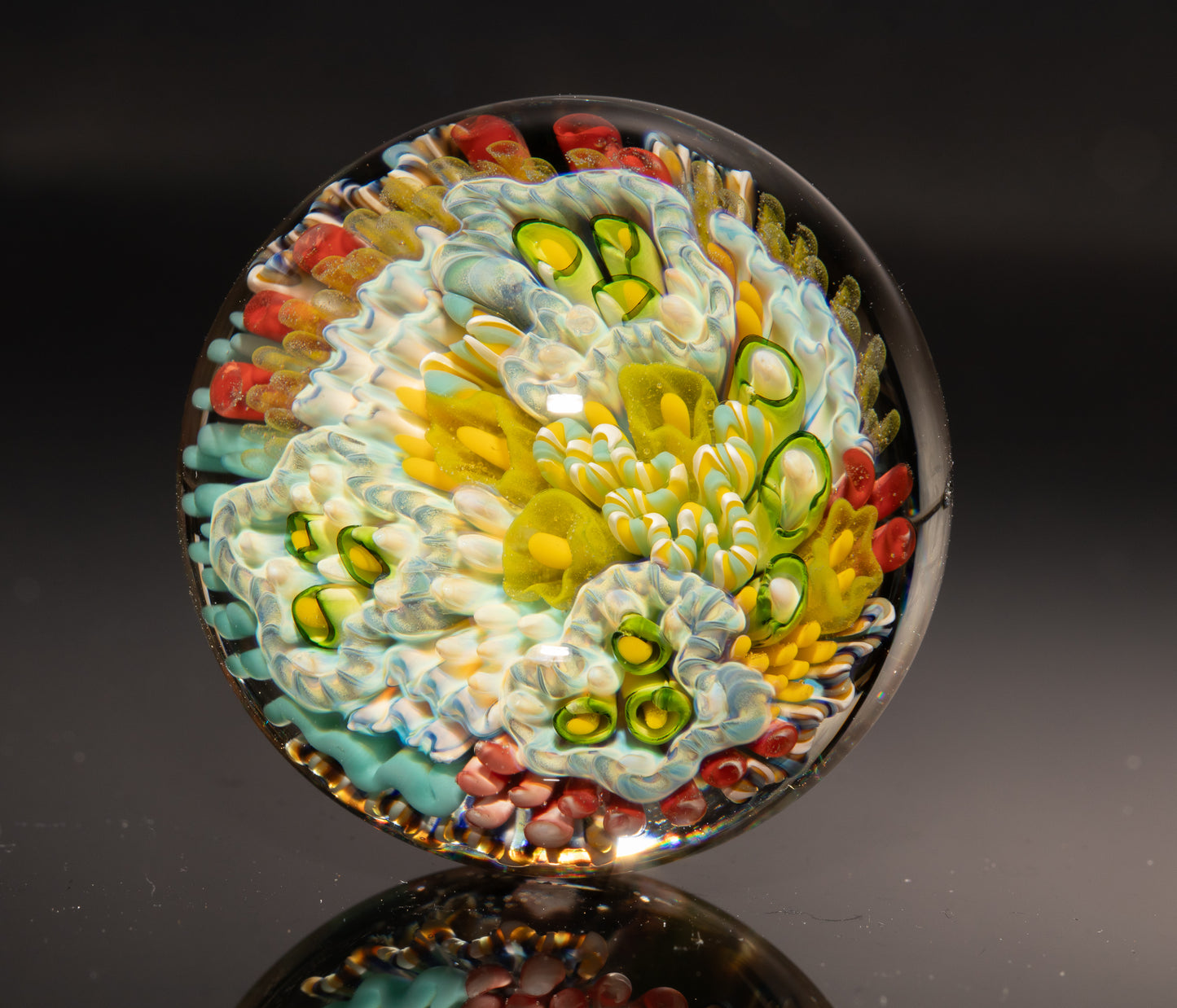 Underwater Reef Glass Marble | Borosilicate Ocean Art Sphere | Handmade Collector Display Piece | Coastal Gift
