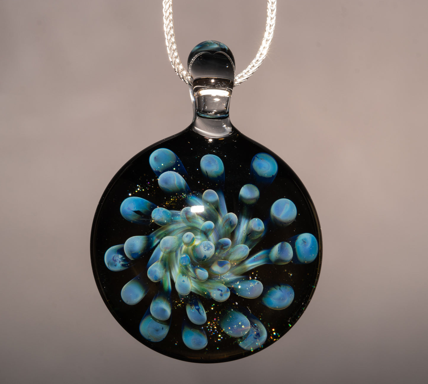 Ocean Bloom Glass Pendant | Floral Implosion Borosilicate Art | Handmade Necklace | Heady Glass Jewelry