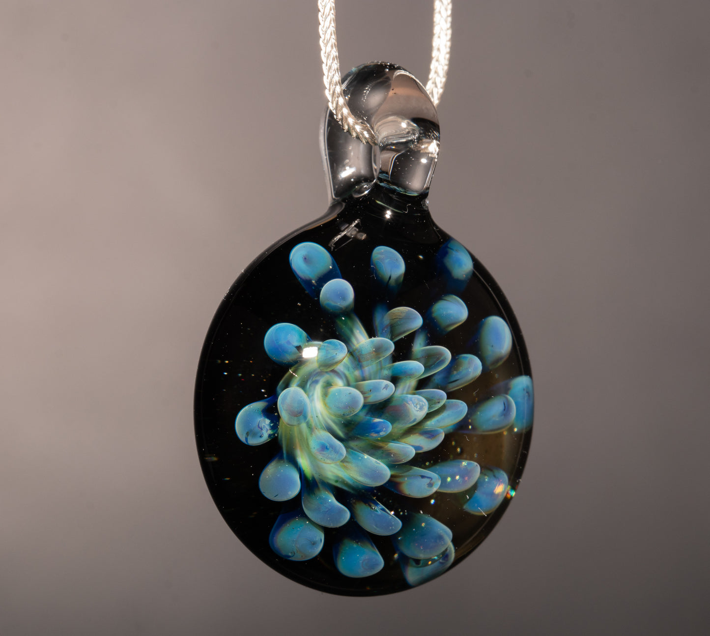 Ocean Bloom Glass Pendant | Floral Implosion Borosilicate Art | Handmade Necklace | Heady Glass Jewelry