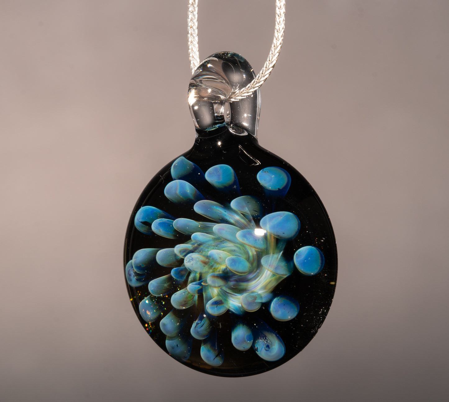 Ocean Bloom Glass Pendant | Floral Implosion Borosilicate Art | Handmade Necklace | Heady Glass Jewelry