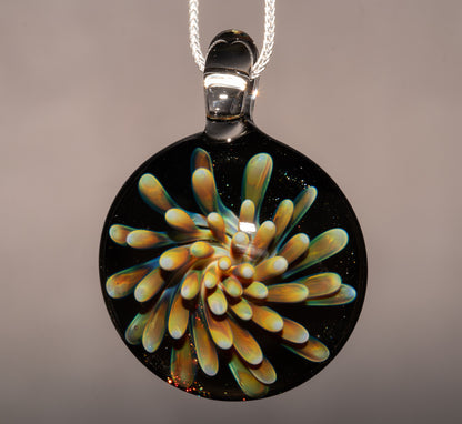 Fantasy Flower Glass Pendant | Implosion Lampwork Necklace | Handmade Borosilicate Jewelry | Colorful Glass Art Gift