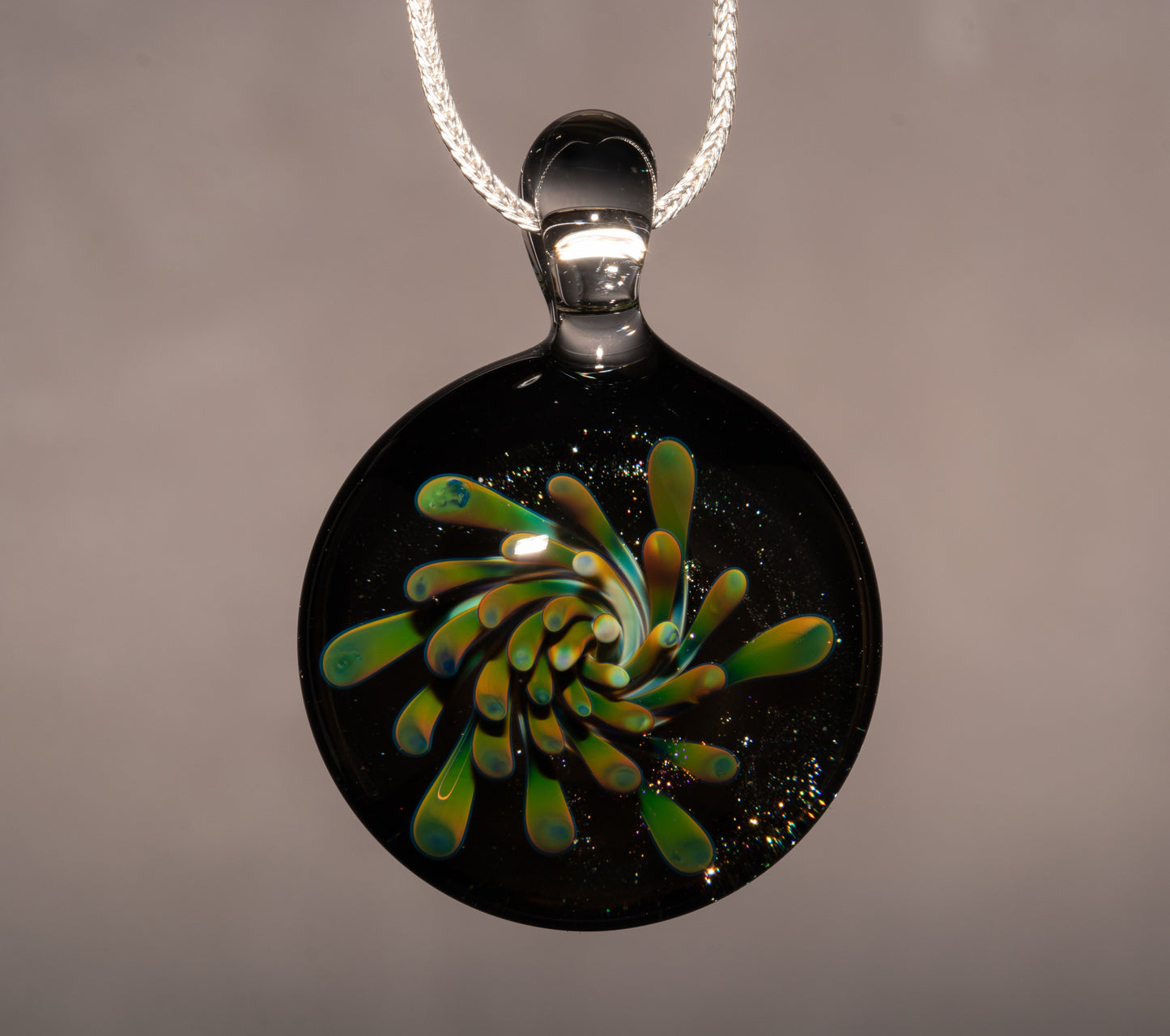 Handmade Glass Flower Pendant | Dotted Implosion Design | Borosilicate Art Necklace | Unique Artisan Jewelry