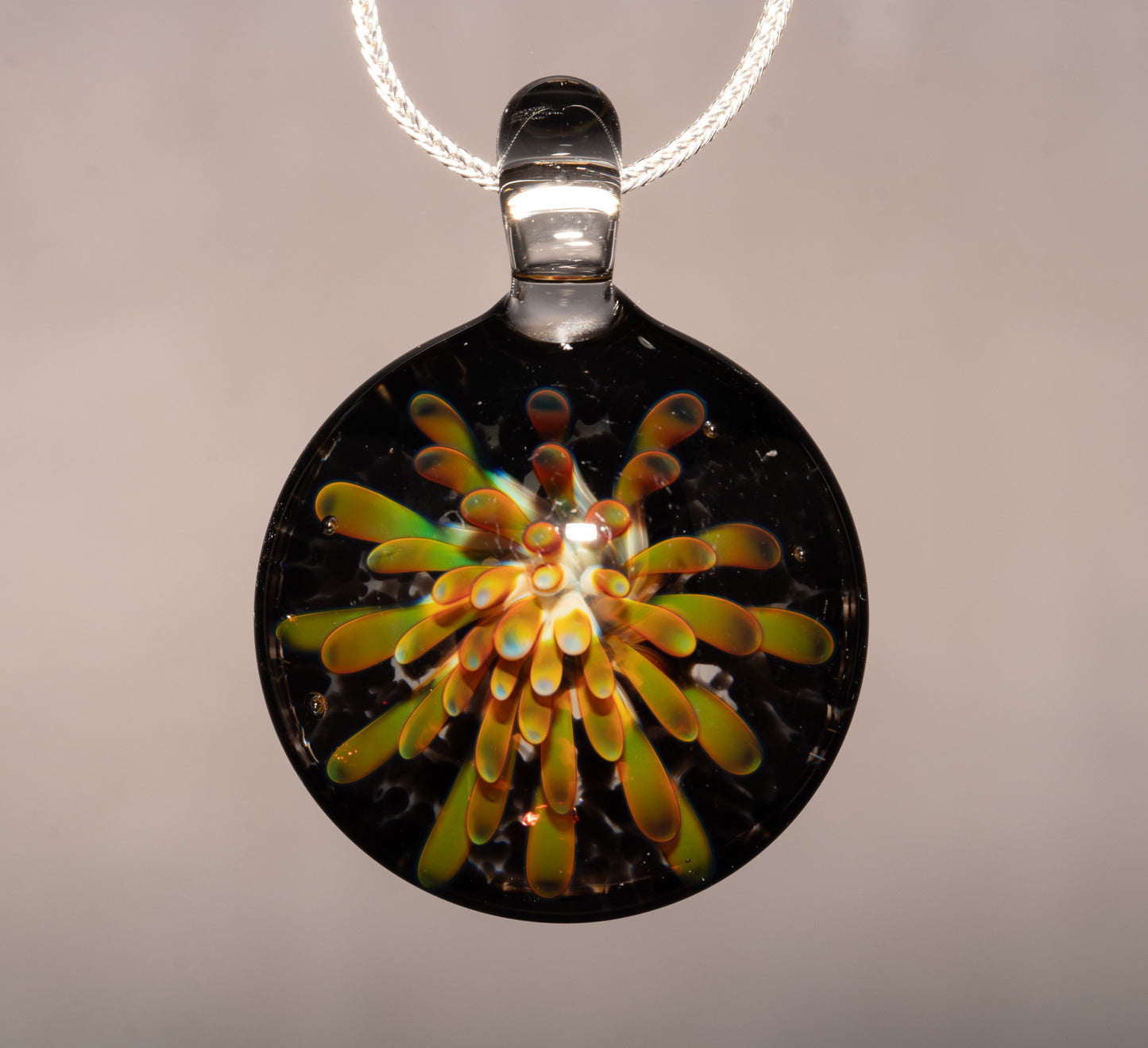Glass Flower Enclosure Pendant | Implosion Style Borosilicate Necklace | Handmade Jewelry Gift | Wearable Art