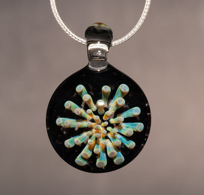Floral Implosion Glass Pendant | Handblown Borosilicate Jewelry | Colorful Lampwork Necklace | Artisan Glass Art