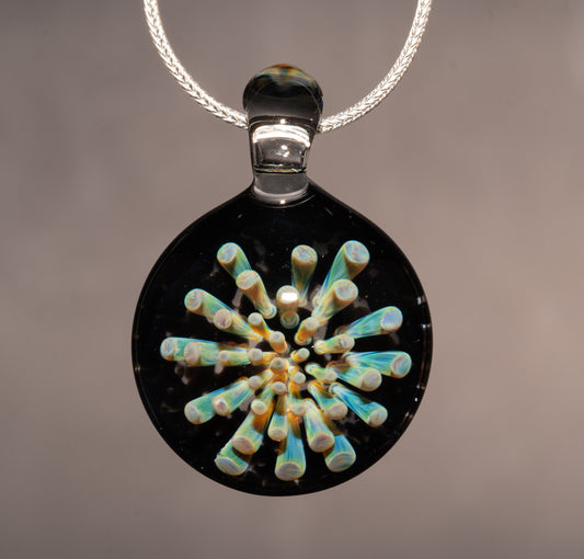Floral Implosion Glass Pendant | Handblown Borosilicate Jewelry | Colorful Lampwork Necklace | Artisan Glass Art
