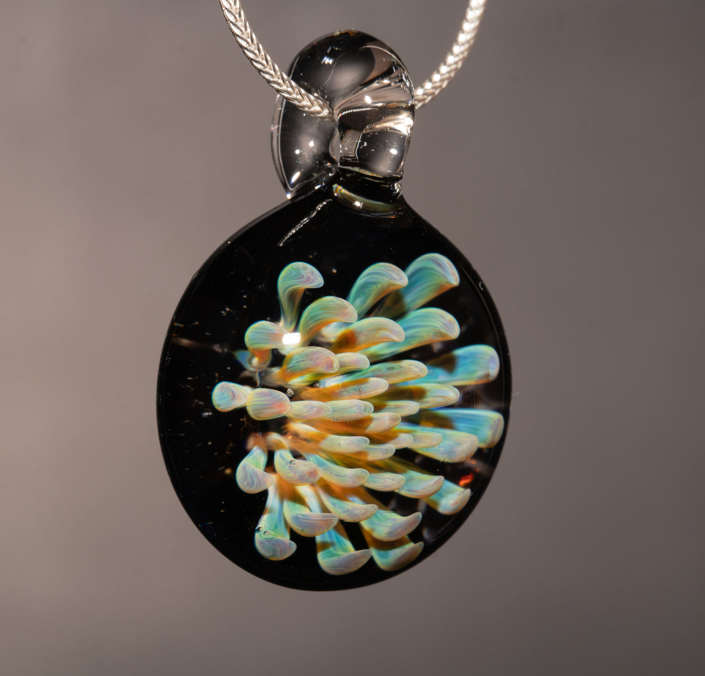 Floral Implosion Glass Pendant | Handblown Borosilicate Jewelry | Colorful Lampwork Necklace | Artisan Glass Art