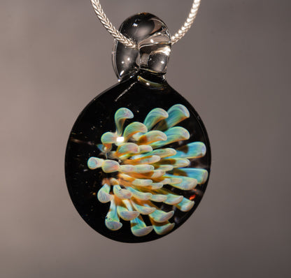 Floral Implosion Glass Pendant | Handblown Borosilicate Jewelry | Colorful Lampwork Necklace | Artisan Glass Art