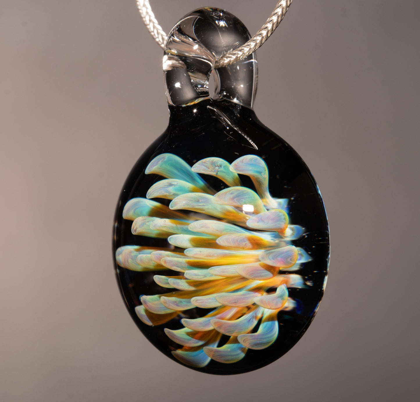 Floral Implosion Glass Pendant | Handblown Borosilicate Jewelry | Colorful Lampwork Necklace | Artisan Glass Art