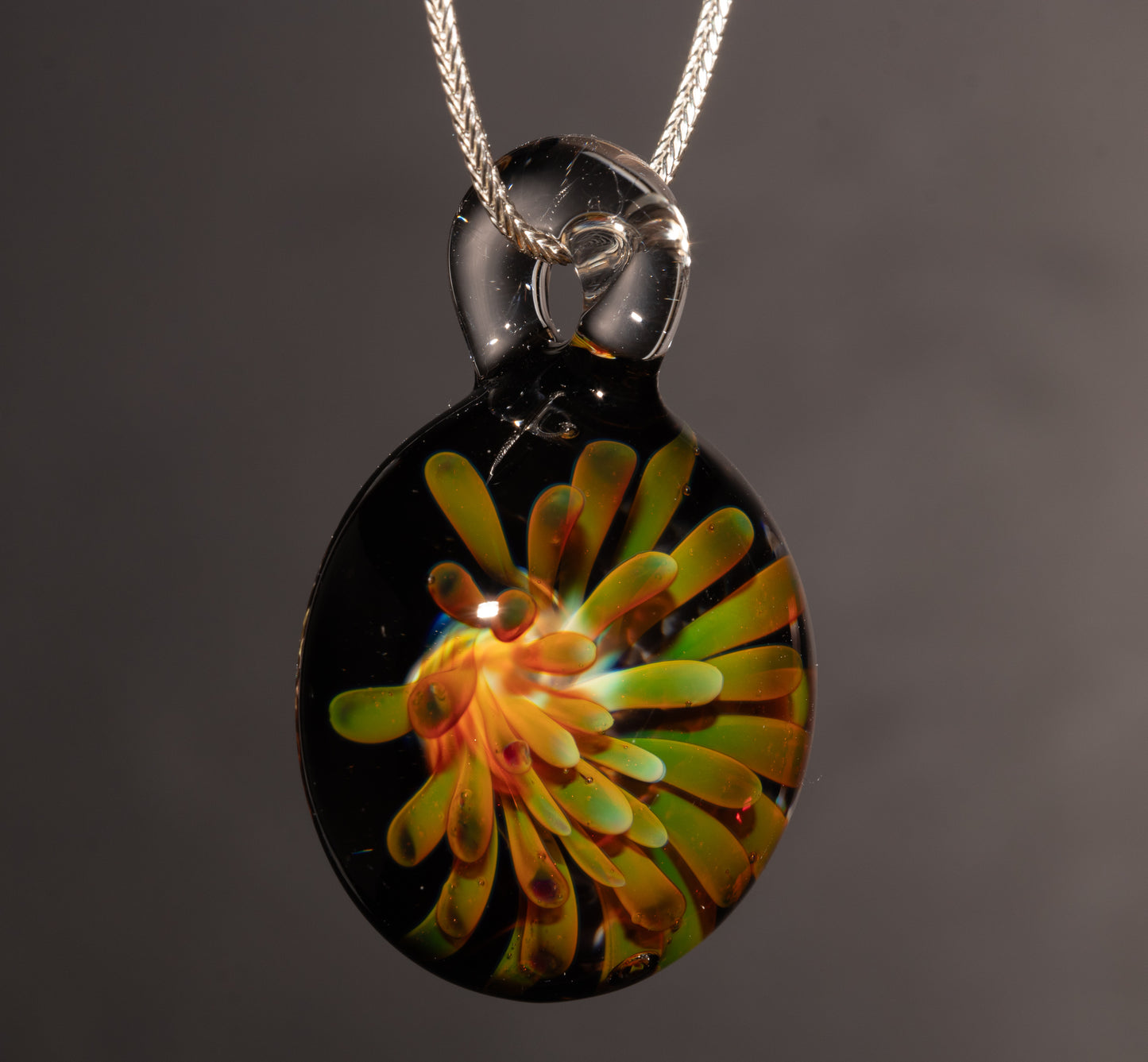 Dotted Flower Glass Pendant | Implosion Borosilicate Necklace | Handmade Art Glass Jewelry | One of a Kind Gift