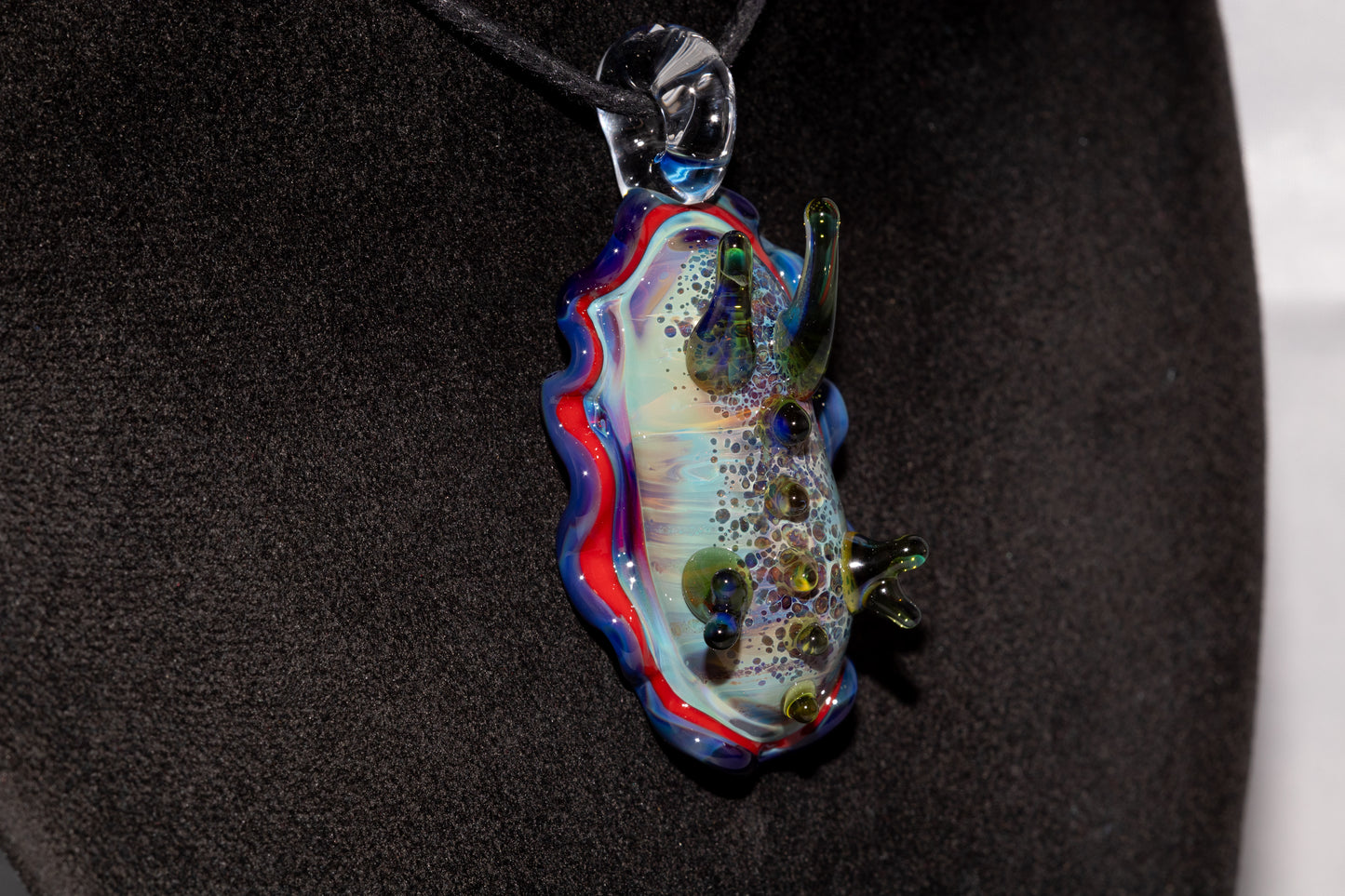 Handblown Nudibranch Glass Pendant | Ocean Inspired Sea Slug Necklace | Tide Pool Jewelry Art for Beach Lovers