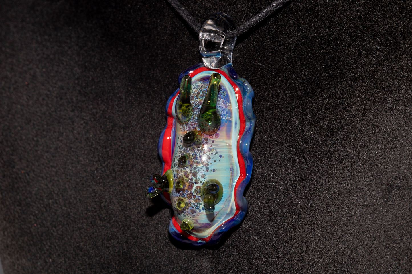 Handblown Nudibranch Glass Pendant | Ocean Inspired Sea Slug Necklace | Tide Pool Jewelry Art for Beach Lovers