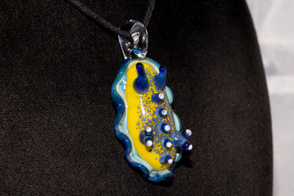 Handblown Nudibranch Glass Pendant | Ocean Inspired Sea Slug Necklace | Tide Pool Jewelry Art for Beach Lovers