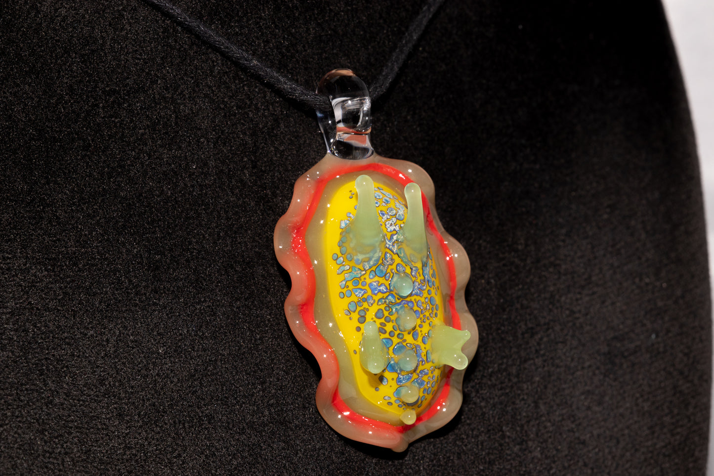 Handblown Nudibranch Glass Pendant | Ocean Inspired Sea Slug Necklace | Tide Pool Jewelry Art for Beach Lovers
