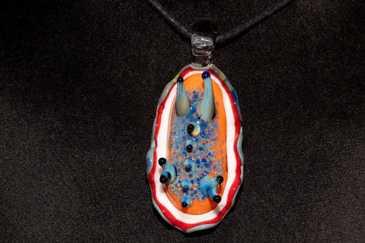 Handblown Nudibranch Glass Pendant | Ocean Inspired Sea Slug Necklace | Tide Pool Jewelry Art for Beach Lovers