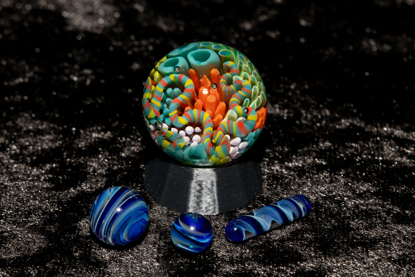 Coral Reef Glass Marble Set | 25mm Glass Marbles | Handblown Borosilicate Glass | Collectible Functional Glass