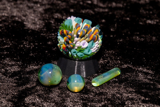Coral Reef Glass Marble Set | 25mm Glass Marbles | Handblown Borosilicate Glass | Collectible Functional Glass
