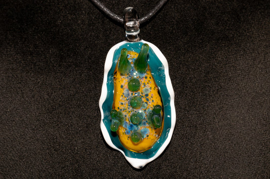 Handblown Nudibranch Glass Pendant | Ocean Inspired Sea Slug Necklace | Tide Pool Jewelry Art for Beach Lovers