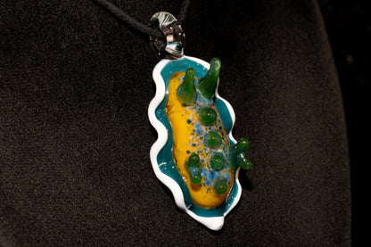Handblown Nudibranch Glass Pendant | Ocean Inspired Sea Slug Necklace | Tide Pool Jewelry Art for Beach Lovers